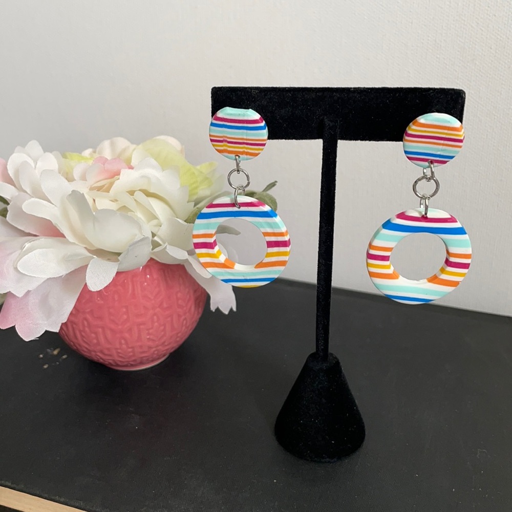 NEW Polymer Clay Rainbow Drop Earrings Nickel Free Handmade